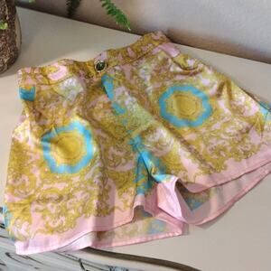 Italian Designer Style Silky Baggy Shorts Size Small Pink Yellow Baroque Italy